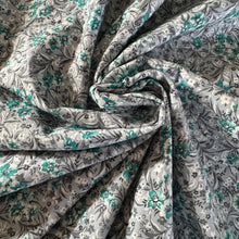 Load image into Gallery viewer, Original 1940's or 1950's Grey, White, Black and Blue Floral Cotton Dressmaking Fabric - 37" x 108"
