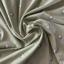 Load image into Gallery viewer, Original 1930's Green and Cream Fine Cotton Dressmaking Fabric with Leaf and Check Print - 35" x 98"
