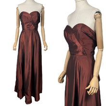 Load image into Gallery viewer, Original 1940's Full Length Evening Dress in Bronzed Maroon Artificial Silk - Bust 36
