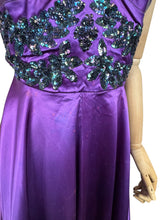 Load image into Gallery viewer, Original 1950&#39;s Purple Satin Evening Dress with Beautiful Sequin Detail - Bust 40 *
