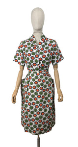 Original 1950's White, Orange, Green and Black Barkcloth Blouse and Skirt Suit - Bust 38 *