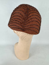 Load image into Gallery viewer, Original 1950's New York Creation Brown Felt Beaded Hat with Metallic Bronze Beads
