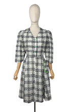 Load image into Gallery viewer, Reproduction Volup 1940's Cotton Day Dress in Black and White Check with Green Buttons and trim - Bust 40 42
