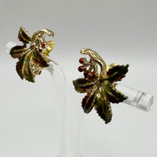 Load image into Gallery viewer, Original 1950&#39;s Mid Century Red and Green Enamel Earrings of Sprays of Holly

