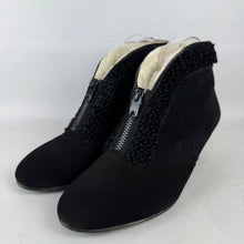 Load image into Gallery viewer, Original 1940's 1950's Inky Astrakhan Trimmed Suede Boots with Zips - Uk 5 or 5.5
