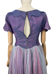 Original 1950's Purple and Pink Net Evening Dress with Scallop Detail - Bust 32 *