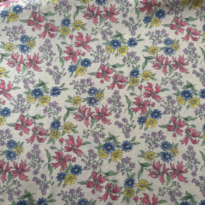 Original 1940's Cream, Blue, Pink, Green and Yellow Cotton Linen Dressmaking Fabric - 36" x 140"