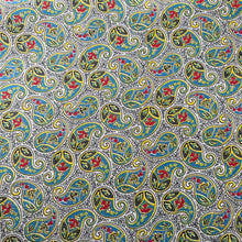 Load image into Gallery viewer, Original 1930&#39;s 1940&#39;s White, Black, Blue, Red and Yellow Paisley Print Cotton Dressmaking Fabric - 34&quot; x 176&quot;
