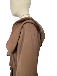 Wounded But Wearable Original American 1930’s Brown Pure Wool Coat with Huge Collar by W.M. Devitz - Bust 34 36 *