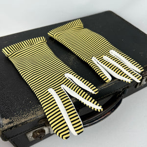 Original 1950's Black and Mustard Crimple Nylon Striped Gloves - Size 6 *