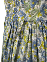 Load image into Gallery viewer, Original Vintage 1950's 1960's Floral Cotton Summer Dress in Blue, Green and White - Bust 36
