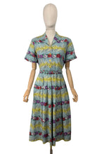 Load image into Gallery viewer, Fabulous Original Late 1940's or Early 1950's Vibrant Floral Stripe Cotton Belted Day Dress - Bust 38 40
