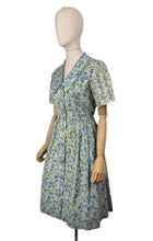 Load image into Gallery viewer, Original Vintage 1950's 1960's Floral Cotton Summer Dress in Blue, Green and White - Bust 36
