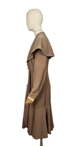 Wounded But Wearable Original American 1930’s Brown Pure Wool Coat with Huge Collar by W.M. Devitz - Bust 34 36 *