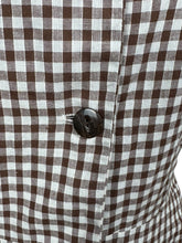 Load image into Gallery viewer, Vintage White and Brown Gingham Day Dress with Large Patch Pocket - Bust 37 38
