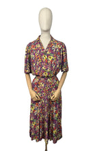 Load image into Gallery viewer, Original 1930&#39;s Volup Betty Barley Floral Silk Dress in Rust, Purple, Green and Cream - Bust 40
