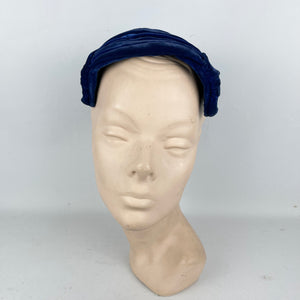 Original 1950’s Cobalt Blue Pleated Velvet Close Fitting Evening Hat *