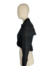 Load image into Gallery viewer, Original 1940&#39;s Miss Muffet Black Grosgrain Jacket with Cape Shoulder Detail - Bust 32 *
