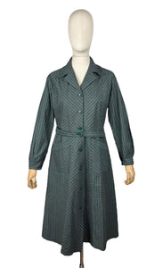 RESERVED FOR KATRINA - DO NOT BUY Original 1940’s Green and Grey Plaid Cotton Long Sleeved Belted Chore Dress with Pockets - Bust 38