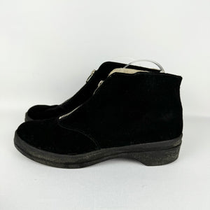 Original 1950's Morlands Fur Lined Black Suede Zip Front Winter Boots - UK 6 6.5