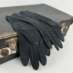 Original 1950's Inky Black Suede Gloves -  Size 6