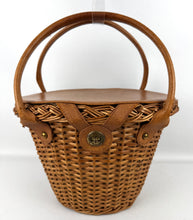 Load image into Gallery viewer, Original 1950&#39;s Tan Wicker and Leather Handbag
