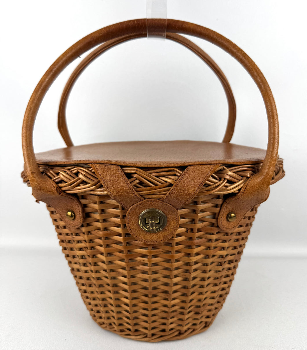 Original 1950's Tan Wicker and Leather Handbag