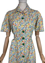 Load image into Gallery viewer, Original 1940's CC41 Floral Cotton House Dress in Green, Blue, Orange and Yellow - Bust 40”
