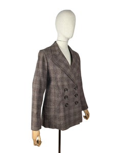 Original 1930’s Henry Page of Aylsham Ltd Brown Check Wool Double Breasted Jacket - Bust 36 38