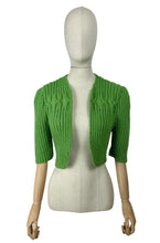 Load image into Gallery viewer, 1940&#39;s Reproduction Hand Knitted Bolero in Leaf Green Acrylic - Bust 36 38 40 42
