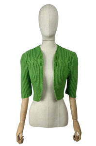 1940's Reproduction Hand Knitted Bolero in Leaf Green Acrylic - Bust 36 38 40 42