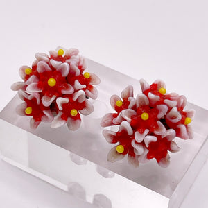 Original 1940's Red, White and Yellow Glass Flower Clip on Earrings