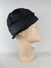 Load image into Gallery viewer, Original 1920’s Black Straw and Grosgrain Small Size Cloche Hat *
