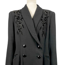 Load image into Gallery viewer, Original 1940’s Black Wool Double Breasted Coat with Velvet Appliqué Detail - Bust 42 44 46 *
