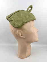 Load image into Gallery viewer, Original 1950&#39;s Green and Gold Stripe Textured Fabric Hat with Loop Trim

