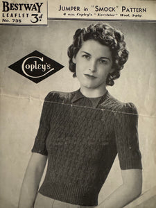 Reproduction 1930's Hand Knitted Long Sleeved Jumper in Lily Pad Green - Bust 32 34