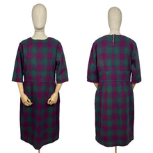 Load image into Gallery viewer, Original 1950’s Plaid Wool Wiggle Dress in Purple, Magenta and Green - Bust 38 40 *
