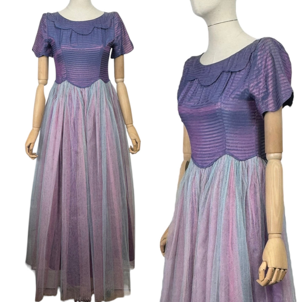 Original 1950's Purple and Pink Net Evening Dress with Scallop Detail - Bust 32 *