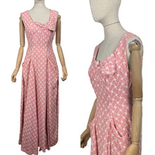Load image into Gallery viewer, Original 1950&#39;s Pink and White Cotton Full Length Evening Dress with Pockets - Bust 36 *
