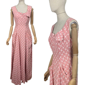 Original 1950's Pink and White Cotton Full Length Evening Dress with Pockets - Bust 36 *