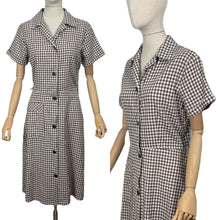 Load image into Gallery viewer, Vintage White and Brown Gingham Day Dress with Large Patch Pocket - Bust 37 38
