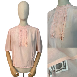 Original 1940's 11011 Flesh Coloured Silk Button Back Blouse with Jabot Front - Bust 36 38