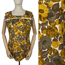 Load image into Gallery viewer, Original 1950&#39;s Autumnal Print Summer Tunic in Brown and Orange on White - Bust 38 40
