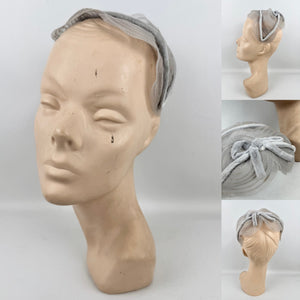 Original 1950's Pale Grey Nylon and Velvet Half Hat with Bow