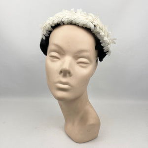 Original 1950's Black and White Half Hat with Flowers by Jacoll