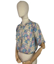 Load image into Gallery viewer, Original 1930&#39;s Pure Silk Blouse in Muted Floral Print in Blue, Pink and Yellow - Bust 34 36 *
