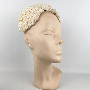 Original 1950's Cream Ruffled Lace Half Hat - Perfect for a Summer Wedding