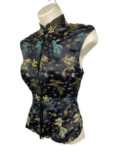 Load image into Gallery viewer, Vintage Inky Black Satin Blouse with Silk Embroidered Chinese Dragons and Phoenixes - Bust 32 34
