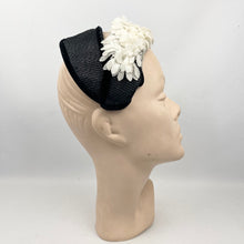 Load image into Gallery viewer, Original 1950&#39;s Black and White Half Hat with Flowers by Jacoll
