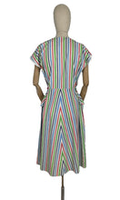 Load image into Gallery viewer, Original 1940&#39;s Lightweight Summer Dress in Stripes of Blue, Red and Green on White - Bust 38 40
